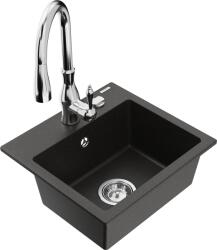 Mexen Milo chiuvetă de granit cu 1 compartiment și baterie de bucătărie Savita, negru/metalic auriu - 6505-75-672601-00 (6505-75-672601-00)
