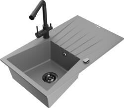 Mexen Cesar chiuvetă de bucătărie din granit cu o cuvă și picurător și baterie Duero, gri - 6514-71-671600-70-B (6514-71-671600-70-B)