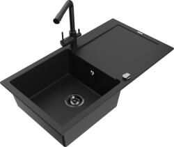 Mexen Leo chiuvetă de granit cu 1 compartiment, cu picurător și baterie de bucătărie Duero, neagră - 6501-77-671600-70-B (6501-77-671600-70-B)