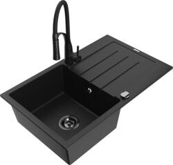 Mexen Bruno chiuvetă de granit cu 1 compartiment, scurgător și baterie de bucătărie Aster, negru - 6513-77-73450-70-B (6513-77-73450-70-B)