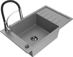 Mexen Elias chiuvetă din granit cu 1 bazin cu scurgător și baterie de bucătărie Aster, gri - 6511-71-73450-07-B (6511-71-73450-07-B)