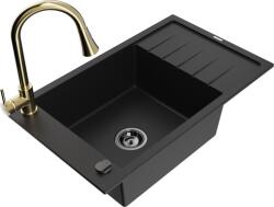 Mexen Elias chiuvetă din granit cu o cuvă, cu scurgător și baterie de bucătărie Elia, negru - 6511-77-670101-50-B (6511-77-670101-50-B)