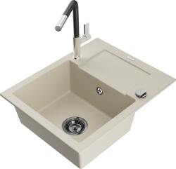 Mexen Enzo chiuvetă de granit cu 1 cuvă cu scurgător și baterie de bucătărie Flora, bej - 6506-69-670401-07-B (6506-69-670401-07-B)