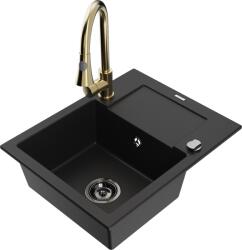 Mexen Enzo chiuvetă de bucătărie din granit cu o singură cuvă, cu picurător și baterie Elia, negru - 6506-77-670101-50-B (6506-77-670101-50-B)