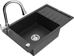 Mexen Elias chiuvetă de granit cu o singură cuvă și scurgător și baterie de bucătărie Elia, negru/metalic argintiu - 6511-73-670 (6511-73-670101-00)