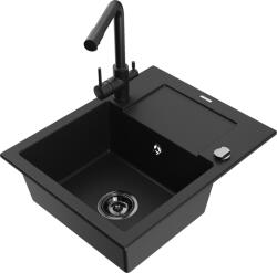 Mexen Enzo chiuvetă de bucătărie din granit cu 1 compartiment și picurător și baterie Duero, negru - 6506-77-671600-70-B (6506-77-671600-70-B)