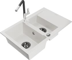 Mexen Gaspar chiuvetă de granit cu 1, 5 compartiment cu scurgător și baterie bucătărie Flora, albă - 6507-20-670401-07-B (6507-20-670401-07-B)