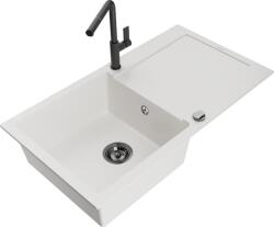 Mexen Leo chiuvetă de granit cu 1 compartiment și scurgător și baterie de bucătărie Flora, alb - 6501-20-670401-70-B (6501-20-670401-70-B)