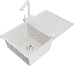 Mexen Bruno chiuvetă de granit cu 1 cuvă, cu scurgător și baterie de bucătărie Duero, albă - 6513-20-671600-20 (6513-20-671600-20)