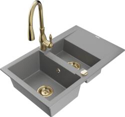 Mexen Gaspar chiuvetă de granit cu 1, 5 cuve cu scurgător și baterie de bucătărie Savita, gri - 6507-71-672601-50 (6507-71-672601-50)