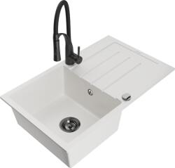 Mexen Bruno chiuvetă de bucătărie din granit cu 1 cuvă, scurgător și baterie Aster, alb - 6513-20-73450-70-B (6513-20-73450-70-B)