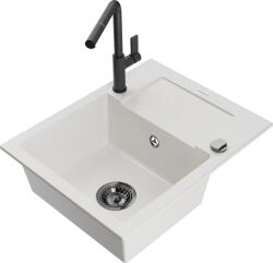 Mexen Enzo chiuveta de granit cu 1 compartiment cu scurgător și baterie de bucătărie Flora, albă - 6506-20-670401-70-B (6506-20-670401-70-B)