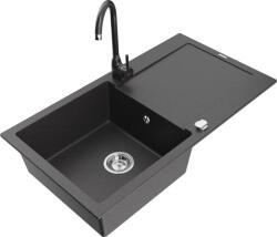 Mexen Leo chiuvetă de granit cu 1 compartiment cu scurgător și baterie de bucătărie Telma, negru cu pete (6501-76-670200-76)