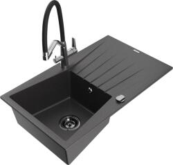 Mexen Cesar chiuvetă de granit cu 1 cuvă și scurgător și baterie de bucătărie Duo, negru pătat - 6514-76-671701-07-B (6514-76-671701-07-B)