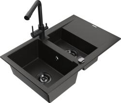 Mexen Gaspar chiuvetă de granit cu 1, 5 cuve cu scurgător și baterie de bucătărie Duero, negru/auriu - 6507-75-671600-70-B (6507-75-671600-70-B)