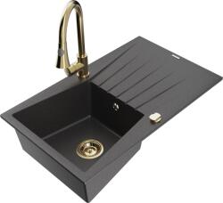 Mexen Cesar chiuvetă de granit cu o cuvă și scurgător și baterie de bucătărie Elia, negru cu pete - 6514-76-670101-50 (6514-76-670101-50)