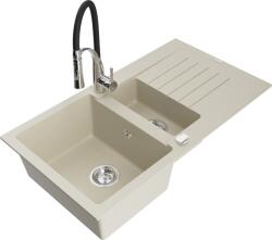 Mexen Matias chiuvetă de granit cu 1, 5 compartimente, cu scurgător și robinet de bucătărie Aster, bej - 6502-69-73450-07 (6502-69-73450-07)