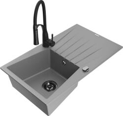 Mexen Cesar chiuvetă de granit cu o cuvă cu scurgător și baterie de bucătărie Aster, gri - 6514-71-73450-70-B (6514-71-73450-70-B)