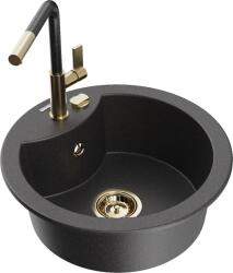 Mexen Diego chiuvetă de granit cu 1 cameră cu baterie de bucătărie Flora, negru pătat - 6512-76-670401-75-G (6512-76-670401-75-G)