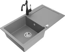 Mexen Leo chiuvetă de granit cu 1 compartiment, cu scurgător și baterie de bucătărie Carla, gri - 6501-71-670700-70 (6501-71-670700-70)