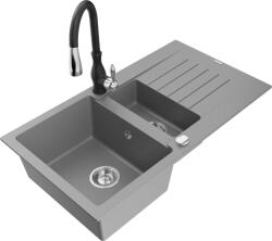 Mexen Matias chiuvetă din granit 1, 5 compartimente cu scurgător și baterie de bucătărie Savita, gri - 6502-71-672601-70 (6502-71-672601-70)
