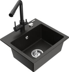 Mexen Milo chiuvetă de granit cu 1 cuvă cu baterie de bucătărie Duero, negru/metalic auriu - 6505-75-671600-70 (6505-75-671600-70)