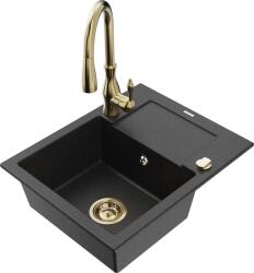 Mexen Enzo chiuvetă de granit cu 1 compartiment și picurător și baterie de bucătărie Savita, negru/argintiu metalic - 6506-73-67 (6506-73-672601-50)
