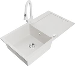 Mexen Leo chiuvetă de bucătărie din granit, 1 cuvă, cu scurgător și baterie de bucătărie Elia, alb - 6501-20-670101-20 (6501-20-670101-20)