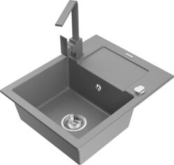 Mexen Enzo chiuvetă de granit cu 1 compartiment cu scurgător și baterie de bucătărie Rita, gri - 6506-71-670300-71 (6506-71-670300-71)