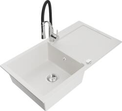 Mexen Leo chiuvetă de granit cu un compartiment, cu picurător și baterie de bucătărie Aster, Albă - 6501-20-73450-07 (6501-20-73450-07)