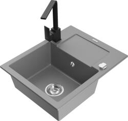 Mexen Enzo chiuvetă granitică cu o singură cuvă și scurgător și baterie de bucătărie Rita, gri - 6506-71-670300-70 (6506-71-670300-70)