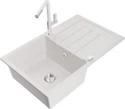 Mexen Bruno chiuvetă de granit cu 1 compartiment și scurgător și baterie de bucătărie Flora, alb - 6513-20-670401-02 (6513-20-670401-02)
