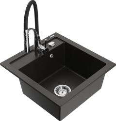 Mexen Vito chiuvetă de bucătărie din granit cu 1 cameră, cu baterie de bucătărie Aster, negru/auriu metalizat (6503-75-73450-07)