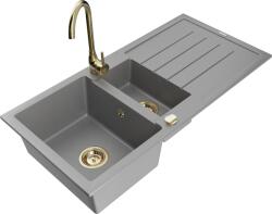 Mexen Andres chiuvetă de granit cu 1, 5 cuve cu scurgător și baterie de bucătărie Telma, gri - 6515-71-670200-50 (6515-71-670200-50)