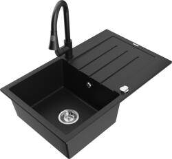 Mexen Bruno chiuvetă de granit cu 1 compartiment cu scurgător și baterie de bucătărie Elia, negru - 6513-77-670101-70 (6513-77-670101-70)