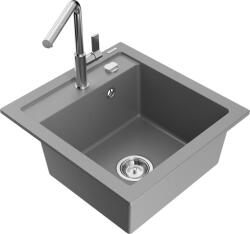 Mexen Vito chiuvetă de bucătărie din granit cu 1 compartiment și baterie Flora, gri - 6503-71-670401-00 (6503-71-670401-00)