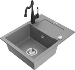 Mexen Enzo chiuvetă de granit 1-cameră cu scurgător și baterie de bucătărie Carla, gri - 6506-71-670700-70 (6506-71-670700-70)