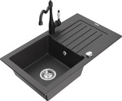 Mexen Pablo chiuvetă de granit cu 1 compartiment cu scurgător și baterie de bucătărie Carla, negru cu pete - 6510-76-670700-70 (6510-76-670700-70)
