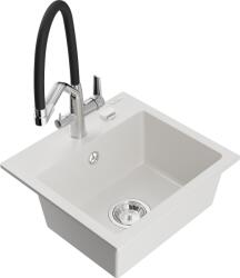 Mexen Milo chiuvetă de granit cu 1 cuvă și baterie de bucătărie Duo, alb - 6505-20-671701-07 (6505-20-671701-07)