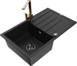 Mexen Bruno chiuvetă din granit cu 1 compartiment cu scurgător și baterie de bucătărie Rita, negru - 6513-77-670300-50-B (6513-77-670300-50-B)