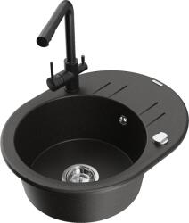 Mexen Kevin chiuvetă granit 1-cameră cu scurgător și baterie de bucătărie Duero, negru/auriu metalic - 6517-75-671600-70 (6517-75-671600-70)
