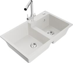 Mexen Tomas chiuvetă de granit cu 2 compartimente și baterie de bucătărie Duero, albă - 6516-20-671600-00 (6516-20-671600-00)
