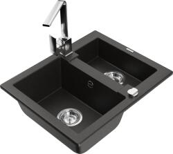 Mexen Carlos chiuvetă din granit cu 1, 5 compartimente cu baterie de bucătărie Rita, negru/auriu metalizat - 6518-75-670300-00 (6518-75-670300-00)