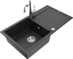 Mexen Chiuvetă granitică cu o singură cuvă Mexen Leo cu scurgător și baterie de bucătărie Carla, negru/argintiu metalic - 6501-73-6707 (6501-73-670700-00)