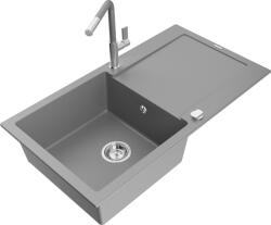 Mexen Leo chiuvetă din granit cu 1 compartiment, cu picurător și baterie de bucătărie Flora, gri - 6501-71-670401-06 (6501-71-670401-06)