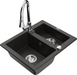 Mexen Carlos chiuvetă de granit cu 1, 5 compartimente cu baterie de bucătărie Elia, negru/auriu metalic - 6518-75-670101-00 (6518-75-670101-00)