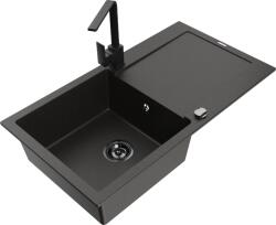 Mexen Leo chiuvetă de bucătărie din granit cu 1 compartiment cu scurgător și baterie de bucătărie Rita, negru/auriu (6501-75-670300-70-B)