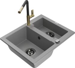 Mexen Carlos chiuvetă de granit 1, 5 compartimente cu baterie de bucătărie Flora, gri - 6518-71-670401-57-B (6518-71-670401-57-B)
