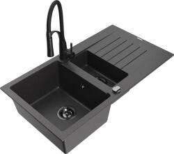 Mexen Matias chiuvetă din granit cu 1, 5 cuve cu scurgător și baterie de bucătărie Aster, negru cu puncte - 6502-76-73450-70-B (6502-76-73450-70-B)