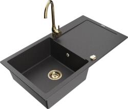Mexen Leo chiuvetă de granit cu 1 compartiment cu scurgător și baterie de bucătărie Telma, negru cu pete (6501-76-670200-50)